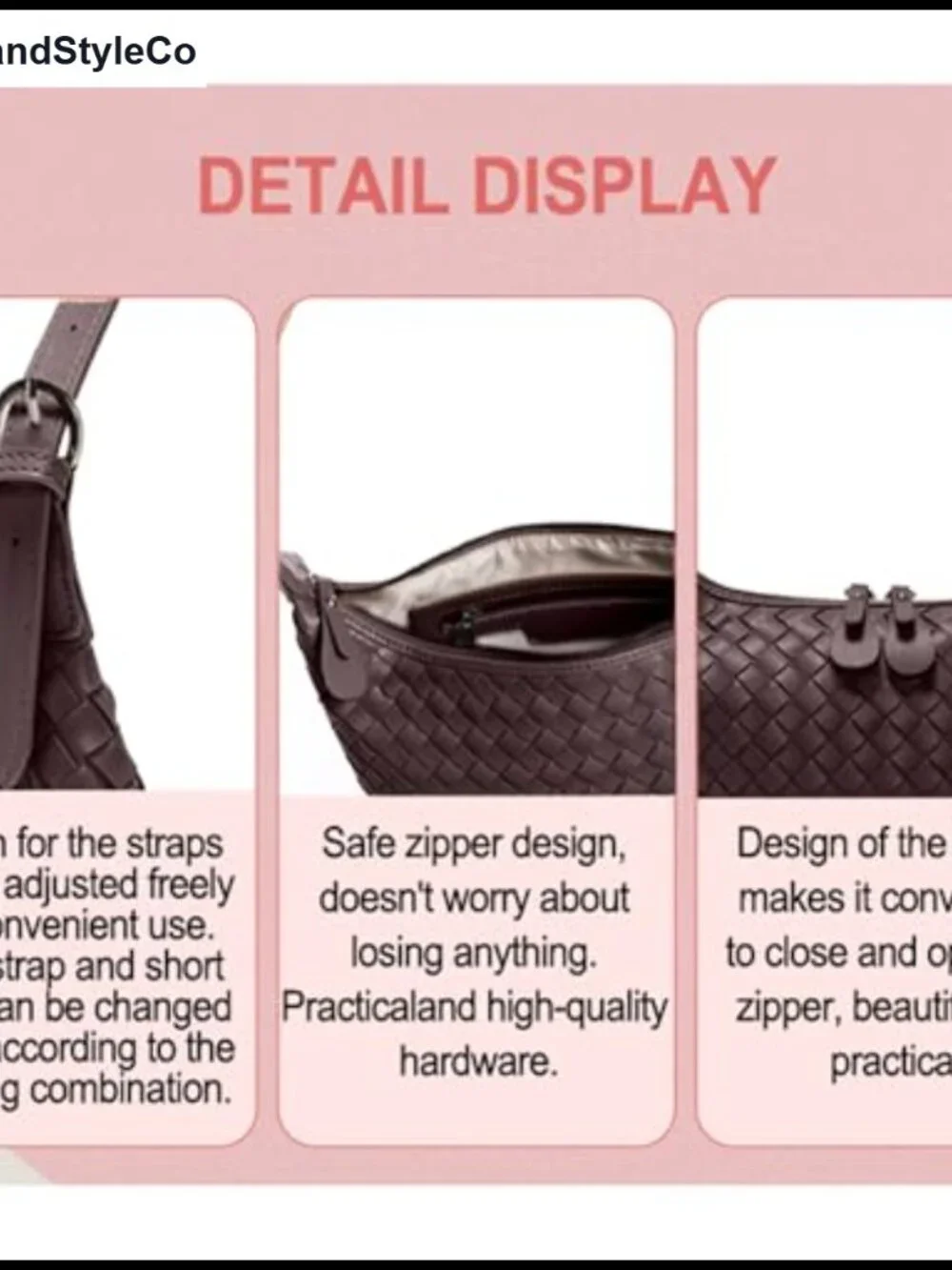 Woven Synthetic Leather Hobo Shoulder Bag Crossbody Tote Adjustable Strap